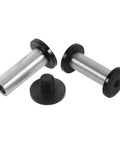 Tough As Nails Heavy Duty Stainless Steel Locking Latch Spindle Rivets For Knife Handle Assembly And Custom Knifemaking Projects, two rivets with black flanges.