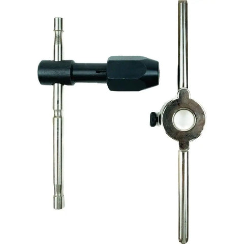 Pro-Grade 12-Piece Machine Screw And Fractional Tap And Die Set T-Handle Wrench and Die Stock Close-up