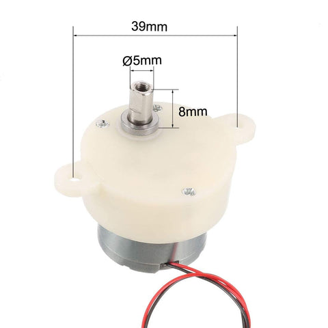 Top view of 6V High Torque Rotary Motor With Cylinder Shape Gear Reducer, 5RPM Precision Drive, showing 5x8mm shaft and 2-wire connection.