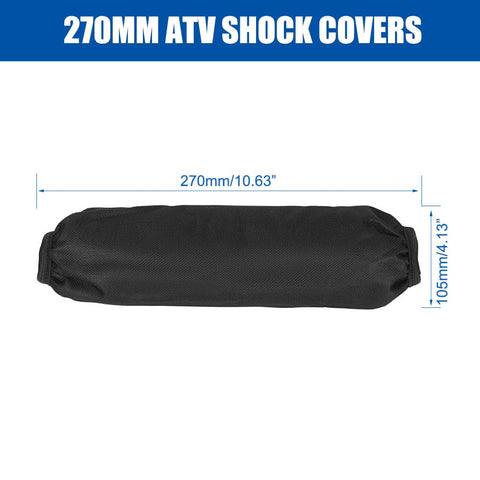 Beefed up black 270mm Rear Shock Absorber Protector Cover for Dirt Bikes, ATVs, Quads, and Scooters shown with dimensions