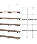 Industrial Style Pipe Shelf Brackets Set Dope Three Pcs Five Tier Wall And Ceiling Shelves Hardware Only For DIY Open Bookshelves Rustic Farmhouse Look 70 Inches Tall 12 Inches Deep