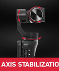 Side view of handheld gimbal camcorder showcasing 3-axis stabilization feature.