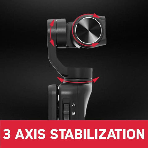Side view of handheld gimbal camcorder showcasing 3-axis stabilization feature.