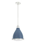 Indigo Blue Pendant Light With Holophane Glass Shade For Kitchen Living Room Foyer And Dining Area Durable Steel Or Aluminum Fixture Modern Pendant Lighting With Premium Finish And Dope Yet Casual Upscale Vibe