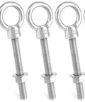 316 Stainless Steel Shoulder Eye Bolt Set Half Inch By Four Inch Marine Grade Eyebolts With Nuts, Five Pack
