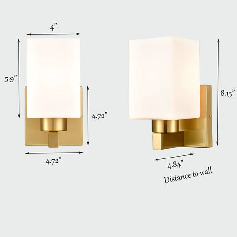 Two Pack Brass Wall Sconce Light Fixtures With Milky White Glass Shades For A Sleek Modern Bathroom Vanity Dimmable And Easy To Install