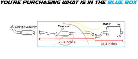 Diagram of Exhaust Resonator Pipe and Muffler Kit for 2002 2003 2004 Honda CR-V 2.4L Stainless Steel 409 Grade with dimensions