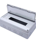 Weatherproof 18-Circuit Outdoor Electrical Junction Box With Distribution Panel Enclosure For Home And RV Use, shown with open lid