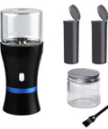 Electric Herb Grinder Compact For Flower Buds USB Rechargeable Glass Chamber Duo 1.7oz with accessories visible