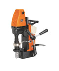 Heavy Duty Magnetic Base Drill With 1050 Watts Of Smooth Torque Power And Integrated Coolant Tank For Precision Metal Core Drilling 1.5 Inch HSS Cutter Capacity Two Inch Depth Built Tough For Grind Day Job Sites side view showing motor and controls