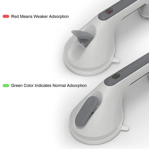 19 Inch Suction Cup Grab Bars For Showers And Bathtubs With Red Green Indicators For Secure Install Elderly Handicap Seniors Balance Assist Non Slip Safety Handle Rail That Wont Slip Off showing red green indicators