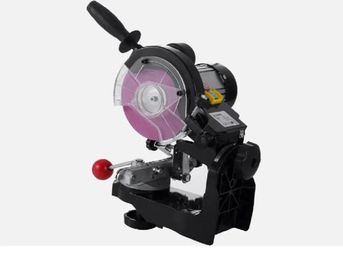Heavy Duty Electric Chainsaw Bench Grinder With Dual Grinding Wheels Multi Angle Precision Sharpener with pink sharpening wheel.