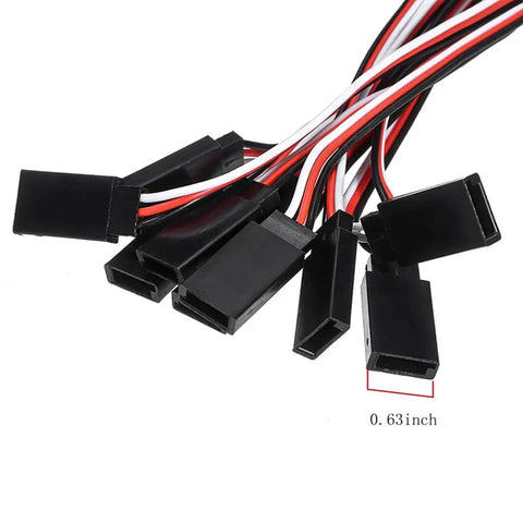 Close-up of 55 Piece 6 Size Male To Female 3 Pin Servo Extension Wires Kit for RC Cars Planes Helis, showing durable ABS cables.
