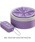 Portable Mini Washing Machine With USB Rechargeable Cordless Setup For Dorm And Travel Featuring Dual Turbine Agitator and Suction Base, compact design with control panel.
