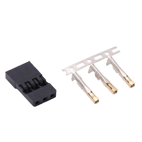 JR Connector Kit 11.010 100 Pieces showing black ABS connector and gold plated pins for electronic equipment and model aircraft DIY.