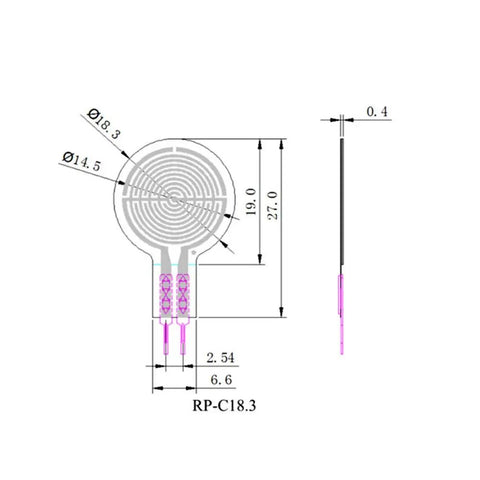 Intelligent Flexible Thin Film Circle Pressure Sensor For Force Sensing Resistor RP-C18.3-ST, 18.3 mm round film sensor