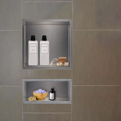 12 Inch By 6 Inch Shower Niche Recessed Caddy In Brushed Nickel Finish Rustproof 304 Stainless Steel Bathroom Shelf Insert Fits 11x5.1 Wall Holes Easy Mounting