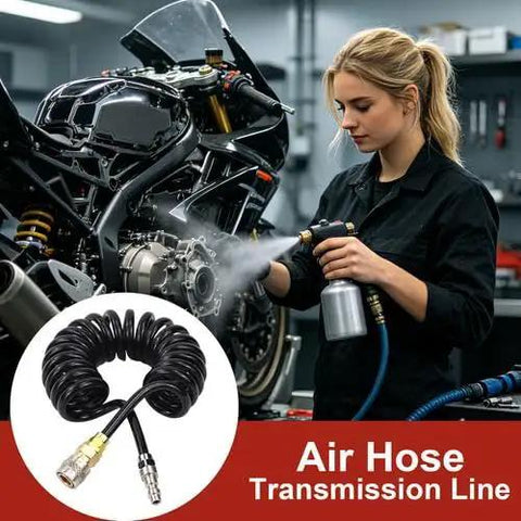 3 Meter Recoil Air Compressor Whip Hose With Quick Connect Twist Lock For High PSI Tasks Spray Gun Paint Jobs Easy Grip Design.