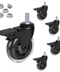 3 Inch Swivel Stem Casters With Locking Brakes Threaded 3/8-16UNC Stud Heavy Duty Caster Replacement for office chairs pack of 5