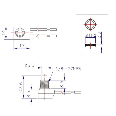 Technical diagram of black 5 Pack 12V Push Button Switches Waterproof On Off Micro Light Toggle with dimensions and installation details