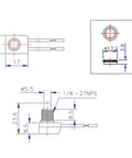 5 Pack 12V Push Button Switches Waterproof On Off Light Switches For LED Rigs Cars Bikes Boats And ATVs UTVs With Rectangular Base And Wire Leads Includes Durable Copper Contacts And Sealed Rubber Boot For Superior Weatherproof Performance. technical drawing of 17 x 14 mm rectangular base switch with wire leads