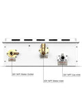 Heavy Duty Outdoor Natural Gas Tankless Water Heater Serving Up 7.0 Gpm Of Rock Solid Hot Water With 180000 Btu rear connections view photo.