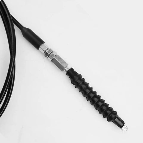 Close-up of 82 inch throttle cable for 150cc and 250cc go karts, showing connector and protective sheath