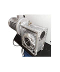Close-up of motor on Professional Grade Industrial Strength Heavy Duty Pinch Roll Bender Machine for rolling pipe and steel.