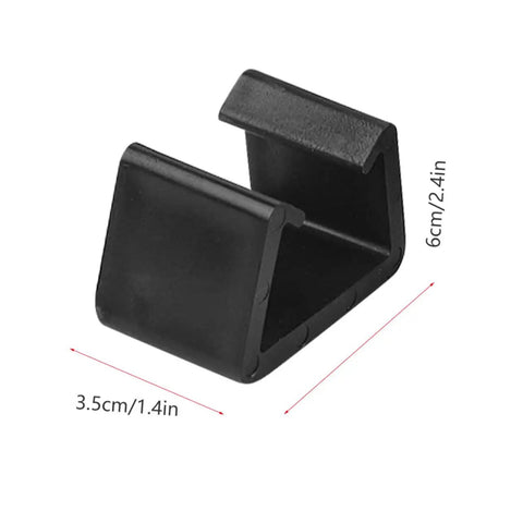 Outdoor Wicker Furniture Fasteners And Sofa Clips For Securing Rattan Chairs And Sectional Sets Weather Resistant Plastic Clamps Heavy Duty For Patio Lounge No Fuss Install Durable Non Slip Garden Clip Kit 8 Pieces, showing a single black plastic clip with dimensions 6cm by 3.5cm.