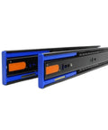 Close-up of full extension drawer slides 12 inch 35CM extra thick three section hydraulic soft close rails with detachable quick release latches.