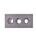 Front view of a rectangular hardened steel machinist setup plate with three threaded holes