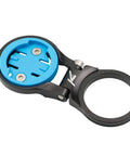 Adjustable Stem Bicycle Computer Mount For Wahoo ELEMNT Roam Bolt And MINI, black aluminum mount with blue holder, top view