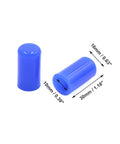 Two blue Five Pack Silicone Blanking Caps for Vacuum Hose Ends, 10mm Inner Diameter, Three Eighth Inch shown with measurements.