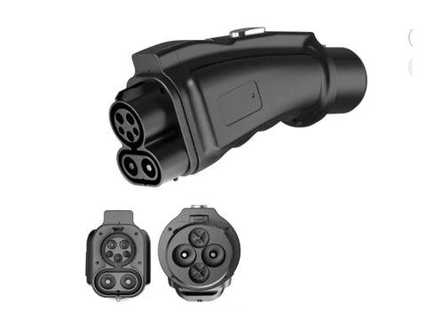 Heavy Duty Ccs1 To Chademoe Ev Charger Adapter Boasts 250 Amp Dc Output For Lightning Fast 250 Kw Top Offs Plug And Play Ready Gear, showcasing connectors from different angles.