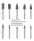10 Piece Pro Grade Heavy Duty Carbide Burr Set For Die Grinder Bits With Quarter Inch Shank And Half Inch And Quarter Inch Head Diameters