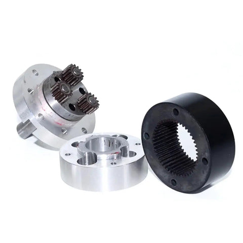Built Tough 45 Mm Planetary Motor Reducer Featuring High Precision Full Metal Gearbox with gears and housings visible.