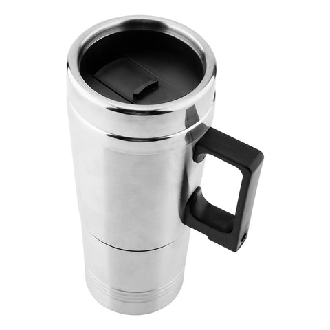 Road Trip Ready 12V Car Electric Kettle Heats Water Instantly Plugs Straight Into Cigarette Lighter slim stainless steel mug with lid and handle