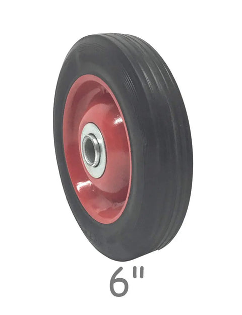 Heavy Duty Solid Rubber Flat Free Wheelbarrow Tire And Hand Truck Wheel With 6 Inch Diameter Non Marking Grip Built Like A Workhorse For Daily Hauls Featuring Double Bearings On A 5/8 Inch Axle And 350 Lb Capacity