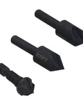 3pc countersink drill bits set with 70°/90° chamfers for soft metal and wood, black finish