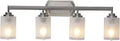Dope Modern 4 Light Vanity Light In Silver For Bathroom Over Mirror Wall Sconce with frosted glass shades and brushed nickel finish