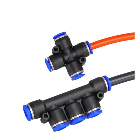 Bulk 50 Pack PZA Pneumatic Plastic Fittings Quick Connectors For Water Hose And Air Lines, 4 Way And 5 Way Push Fast Connectors