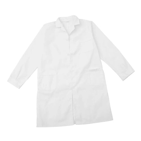 Men's White Lab Coat, Long Sleeve Professional Medical Coat For Doctors, Pharmacists, Students And Adults, laid flat front view