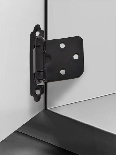 Close-up of 2 Pack Self Closing Spring Cabinet Hinge with Screws for Overlay Doors Flush Mount Easy DIY Hardware in silver