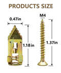 Drill Free Self Drilling Drywall Anchors And Screws Kit For Picture Frames Shelves Mirrors And Light Fixtures 100 Pieces Galvanized Carbon Steel Heavy Duty Wall Fasteners No Pre Drill, 1.18in anchor and 1.37in M4 screw size