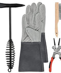 4-Piece Welding Slag Removal Tool Set With 10 Inch Chipping Hammer, Coil Spring Handle, Multi-Functional Pliers, Wire Brush And Welding Gloves