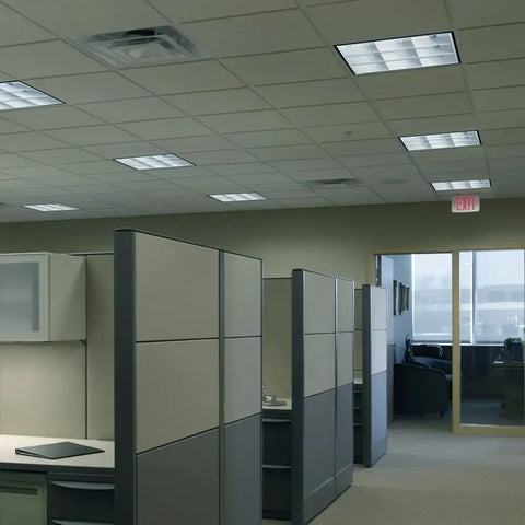 Office lit by Emergency Battery Backup for Fluorescent Ballasts, T8 Compatible, 550 Lumen Output, during power failure