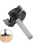 CNC Spoilboard Surfacing Router Bit for Slab Flattening One And A Quarter Inch Cut Diameter Alloy Steel Body With Anti Kickback Design Durable Bottom Cleaning Router Bit; close-up of alloy steel router bit