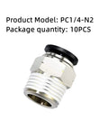 Push To Connect Air Fitting 1/4 Inch Tube OD To 1/4 Inch MNPT Male Straight Connector Black Pack Of 10