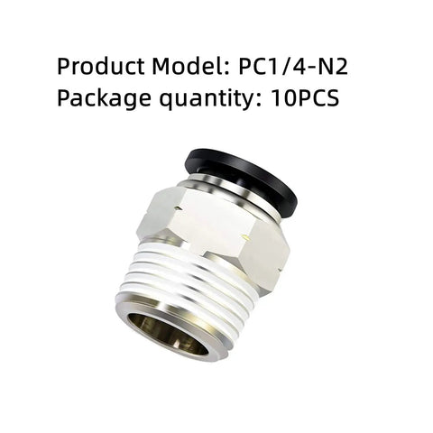 Push To Connect Air Fitting 1/4 Inch Tube OD To 1/4 Inch MNPT Male Straight Connector Black Pack Of 10