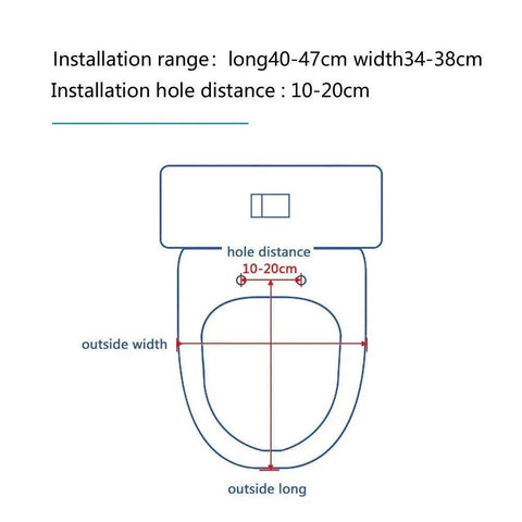 Installation guide for Heavy Duty Slow Close Toilet Seat Cover Top Shelf Crystal Resin U Shape dimensions and hole distances.